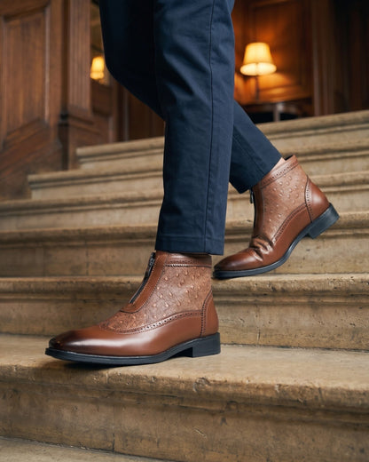 Edoardo Faux Leather Brogue Ankle Boots